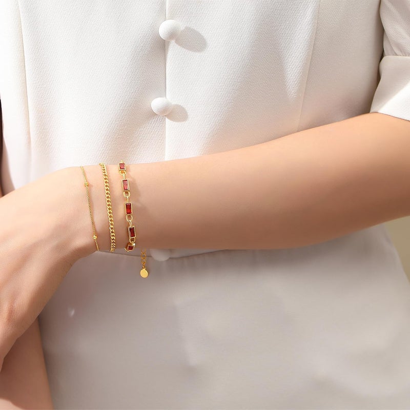 GexTyde Gold Birthstone Bracelet for Women, 18K Gold Plated Layered Jewelry Bracelet Set, Women Dainty Stackable Bracelets Link Paperclip Chain Valentines Day Gift for Women - Image 2